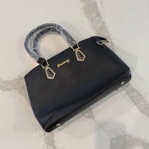 Danbaoly NWOT Black Faux Leather Purse/Handbag Gold Accents Zipper Closure
